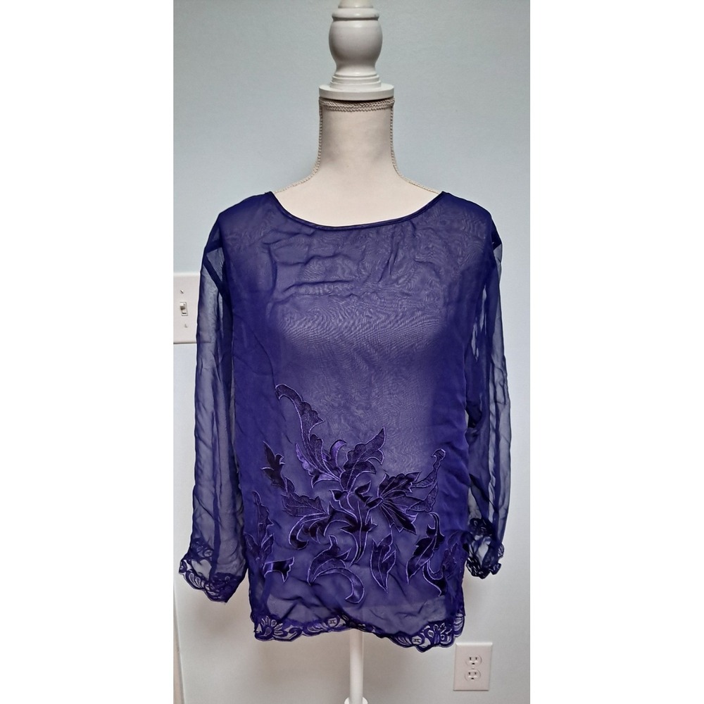 Victoria's Secret Size Small Blouse Purple Lace Trim Sheer‎ Dark Fairy Oversized